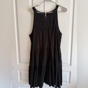 Time and Tru Black Crochet Detail Midi Dress